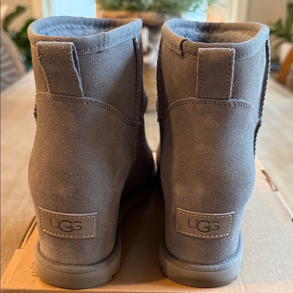UGG Femme Mini Gray Suede Wedge Ankle Boots